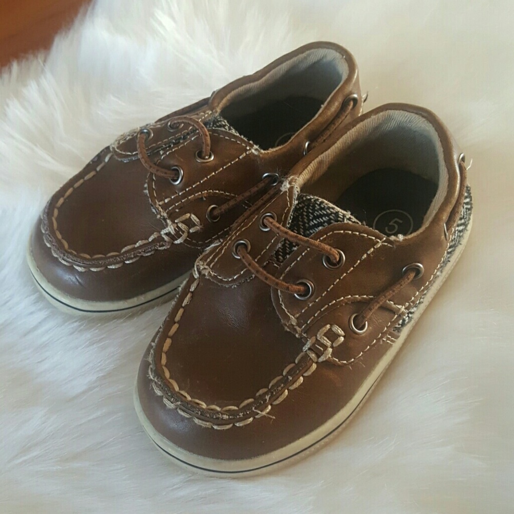 ❤ Toddler boy slip on boat shoes brown loafers Sz 5